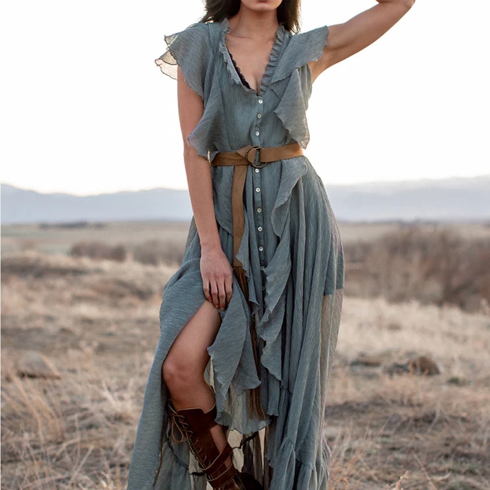 Joyfolie Sage Ruffled High Low Dress